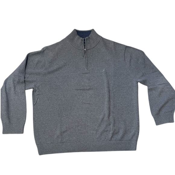 Nautica Embroidered Logo XXL Gray Quarter Zip Cotton Pullover Sweater - Picture 1 of 7